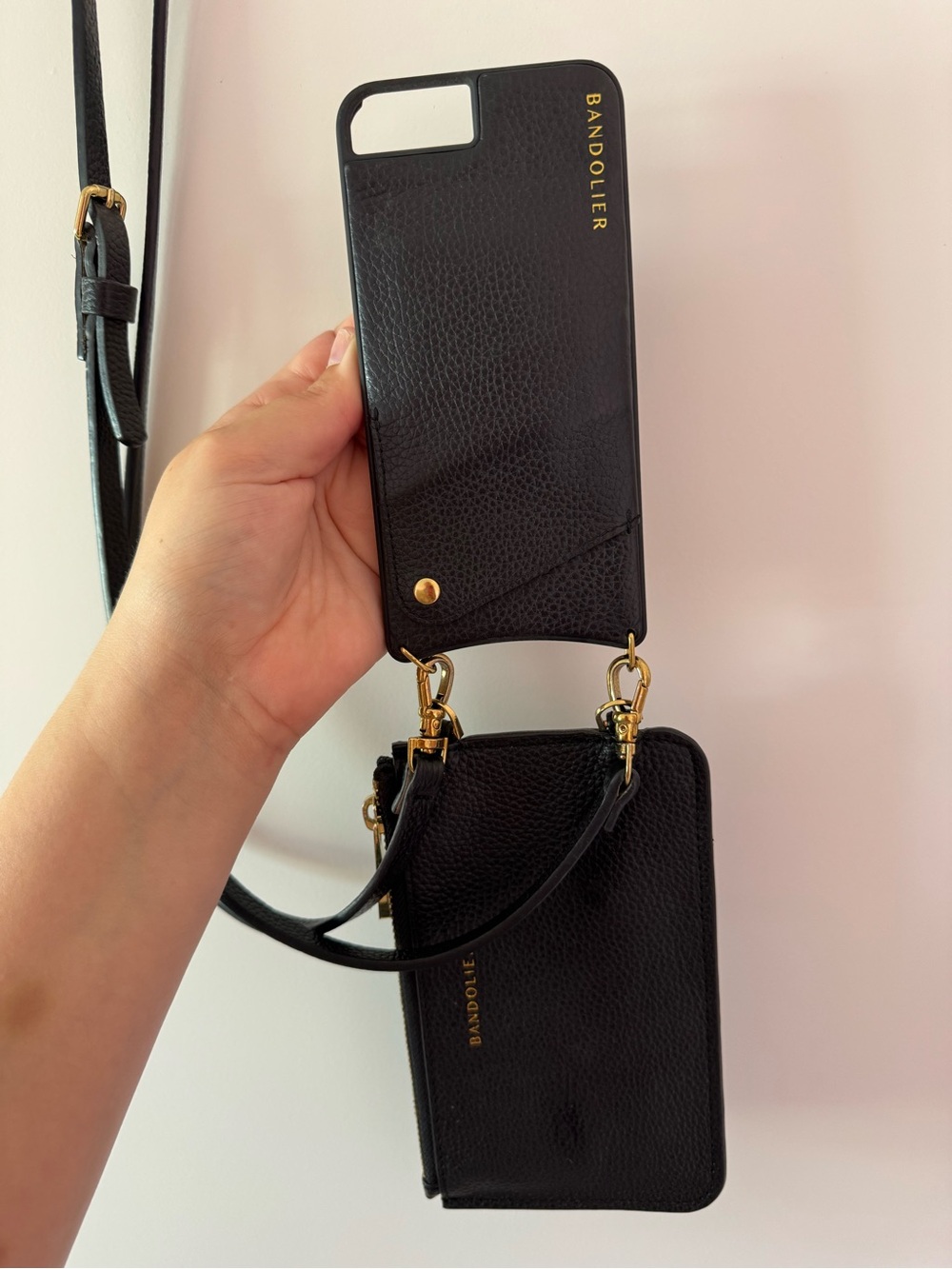 Bandolier Black Leather Crossbody Card Wallet with iPhone Case - Picture 4 of 7